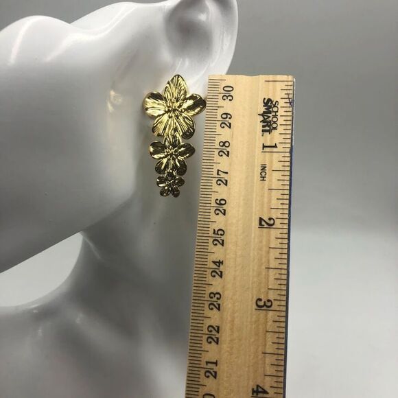 18K Gold Plated Women's Floral Sunflower Statement Dangling Pierced Earrings - Picture 7 of 8